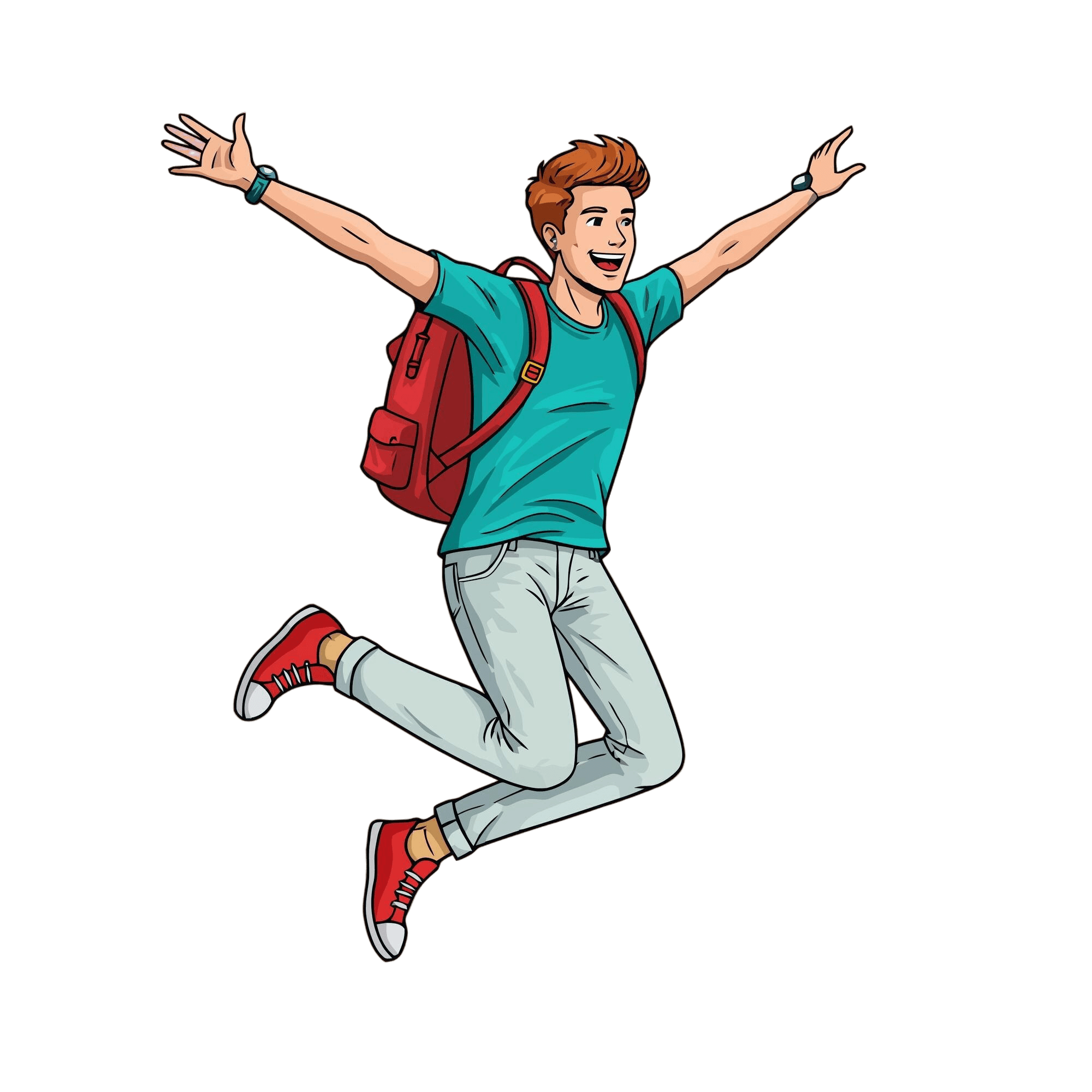 Student jumping with backpack